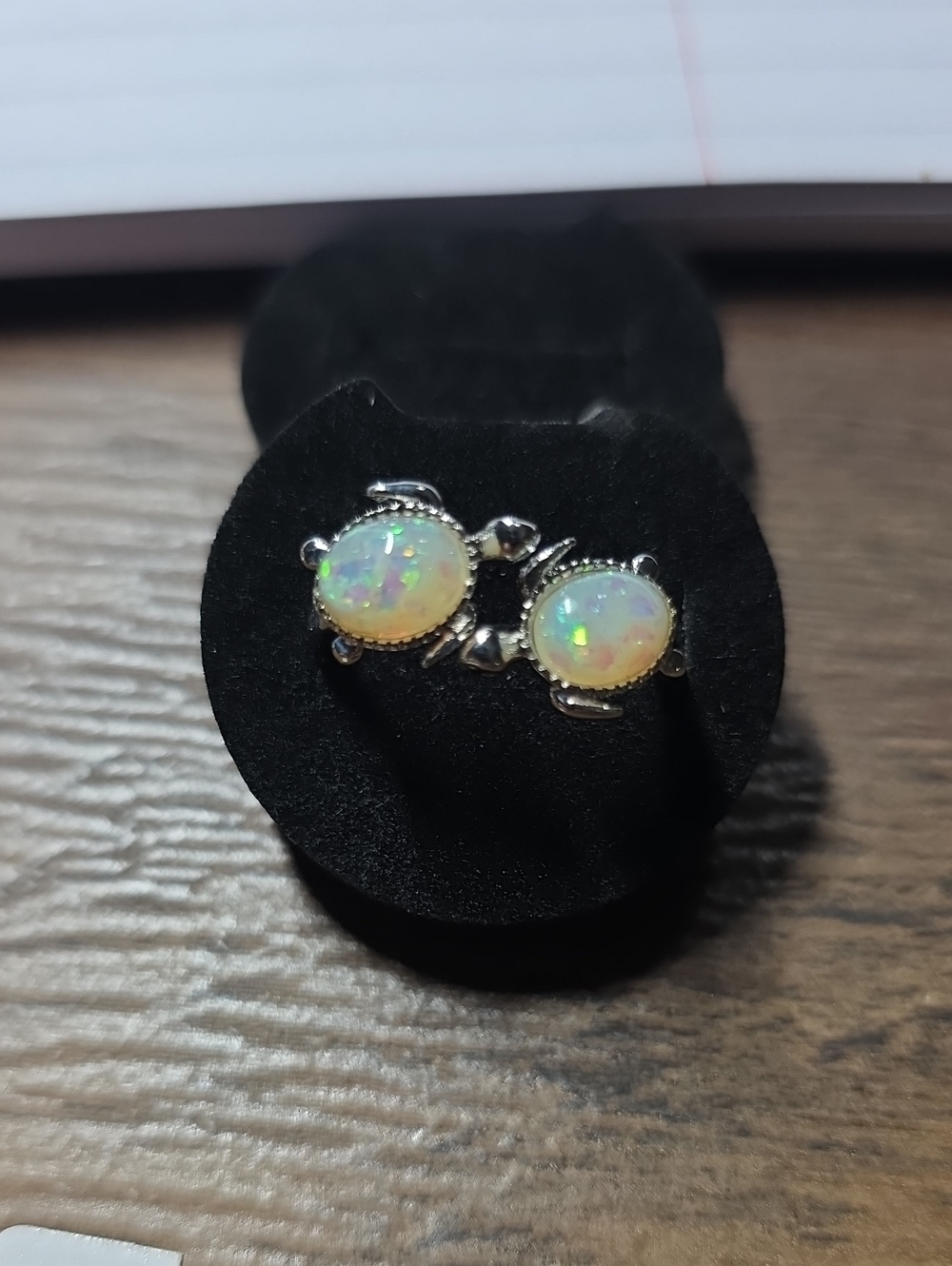 Sterling Silver Opal Double Stone Ring - White Opal